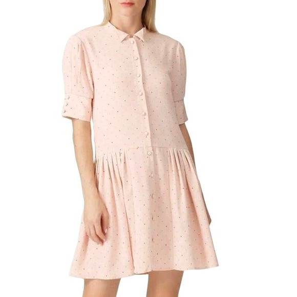 DEBORAH LYONS Pale Pink Anita Polka Dot Button-Front Dress - Sz 12 - Picture 1 of 6